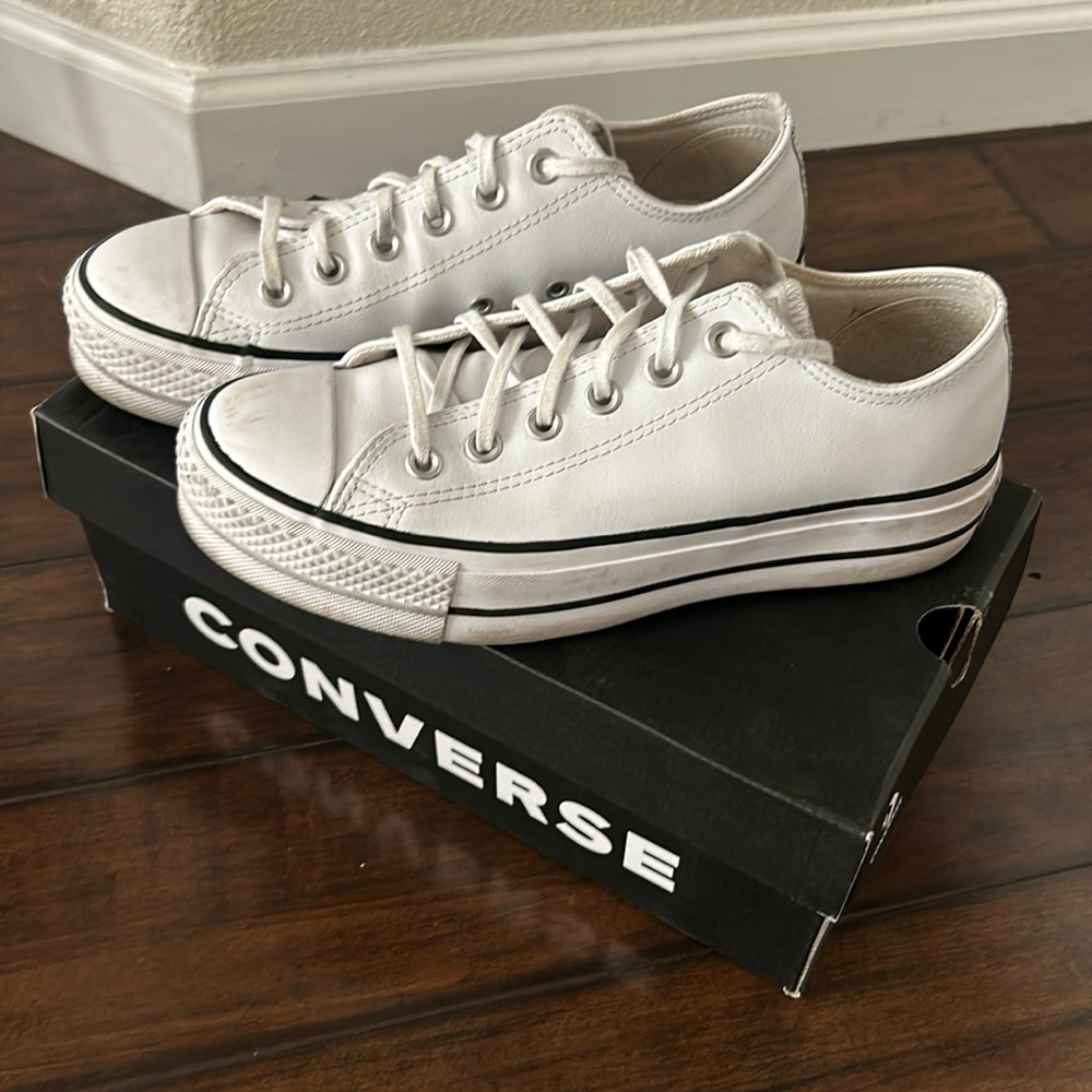 Converse platform white leather sneakers